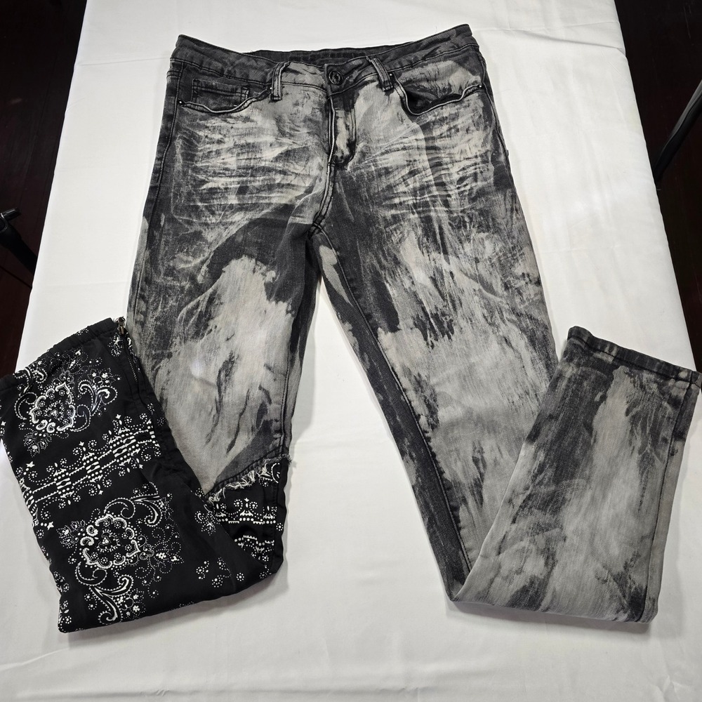 Rue21 Skinny Supreme Flex Acid Wash Patchwork Jeans Y2K Grunge Men's 32x32